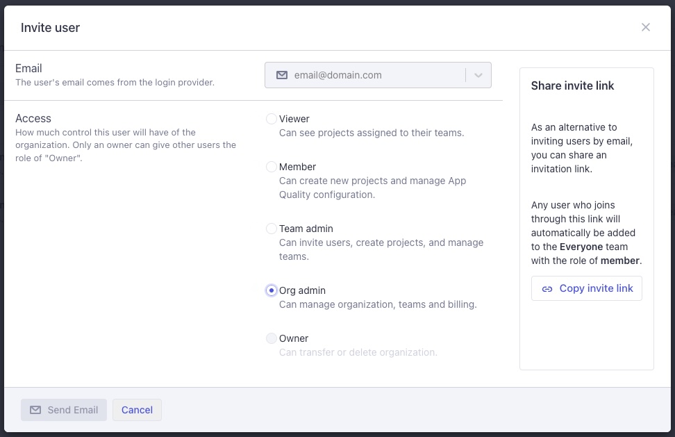 Invite User dialog